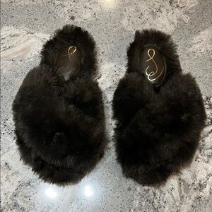 Sam Edelman Sam Edelman Plush Faux Fur Black Slippers Size 6